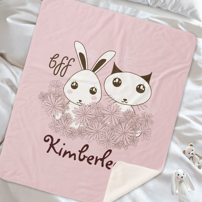 Couverture Sherpa Rose Cute Kitten Bunny Animal Amis Filles Enfants (Créateur téléchargé)