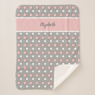 Couverture Sherpa Rose et gris avec pois et nom