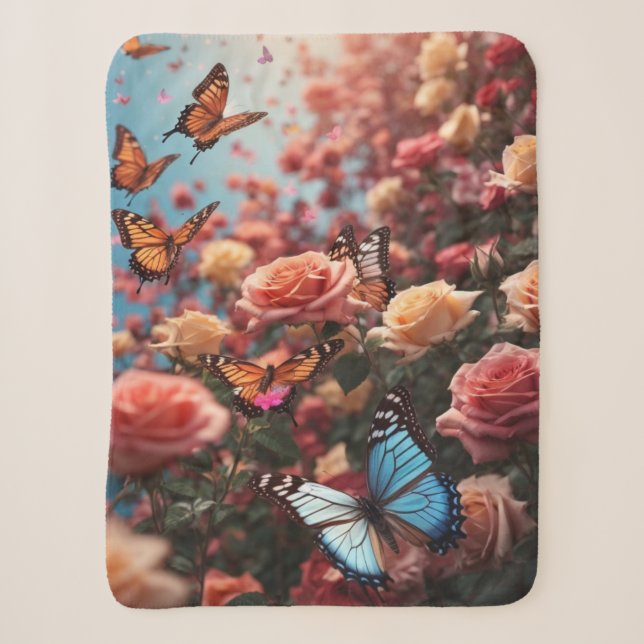 Couverture Sherpa Rose et papillons (Devant)