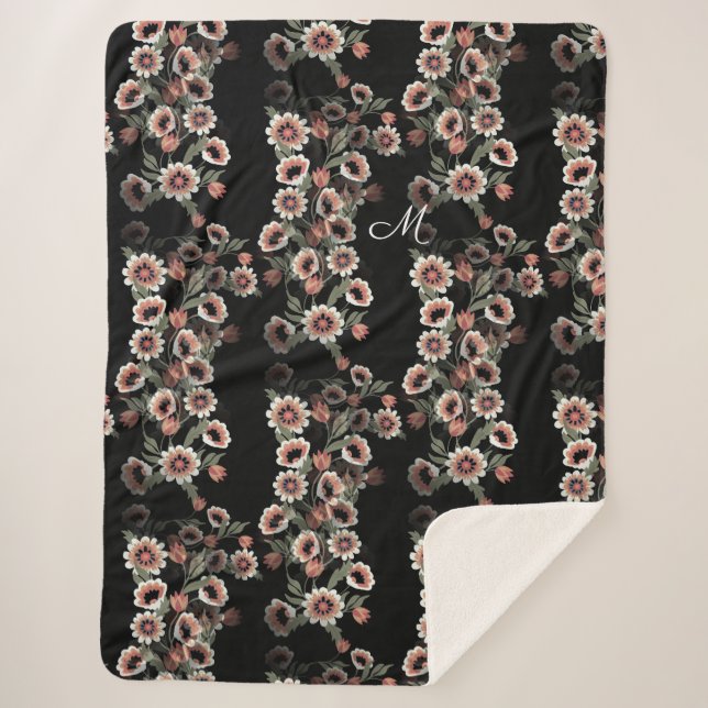 Couverture Sherpa Rose et vert doux d'inspiration baroque (Devant)