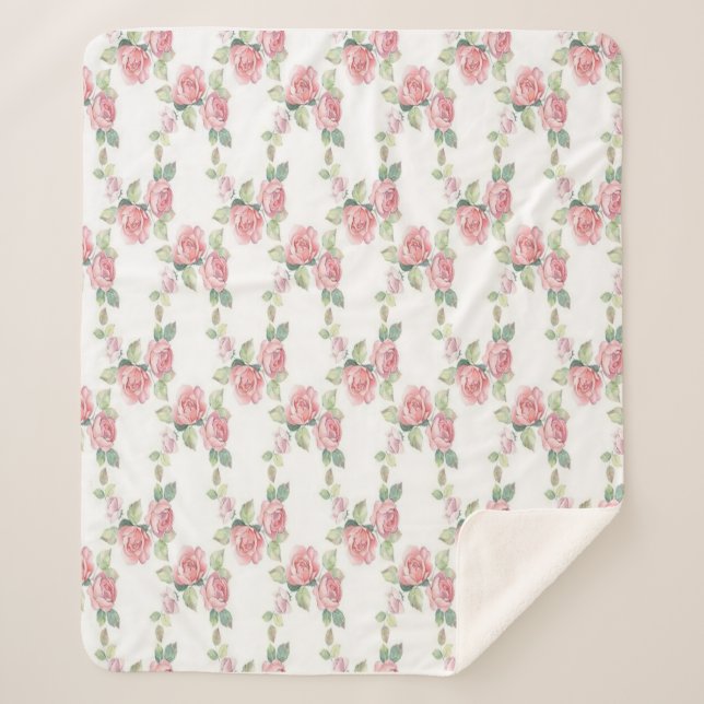 Couverture Sherpa Rose Floral Rose Pâle Shabby Chic (Devant)