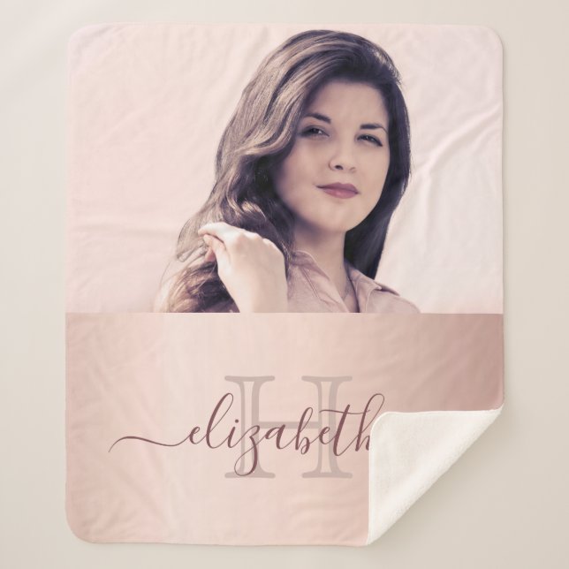 Couverture Sherpa Rose or blush rose photo nom monogramme (Devant)