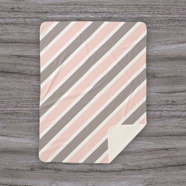 Couverture Sherpa Rose Pâle Blanc Gris Rayures (Créateur téléchargé)
