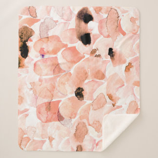 Couverture Sherpa Rose, pivoine, feuille, motif aquarelle.