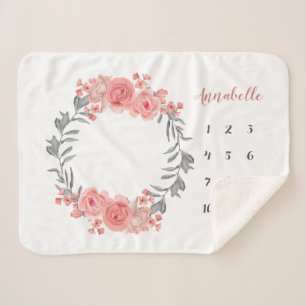 Couverture Sherpa Rose rose pâle Fleur Wreath Milestone