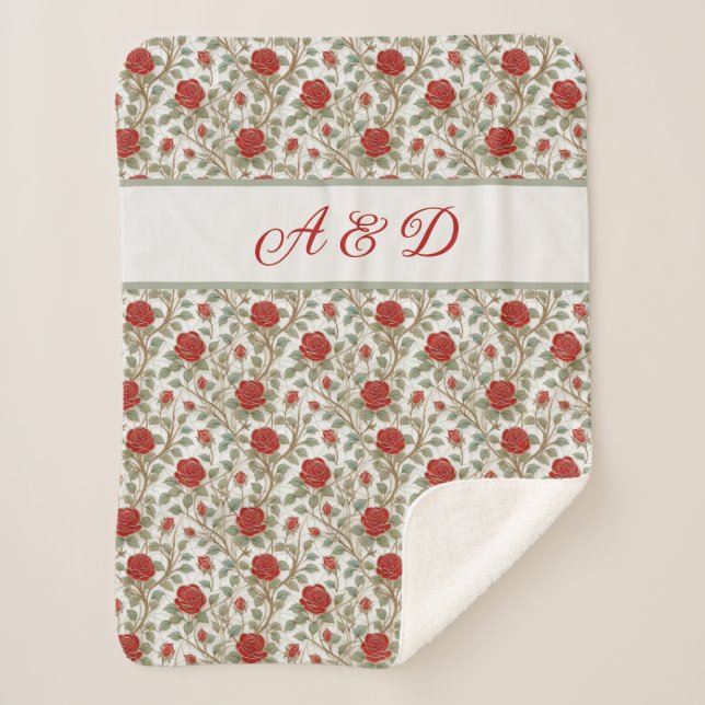 Couverture Sherpa Rose Rouge Personnalisée (Devant)