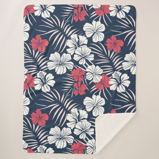 Couverture Sherpa Rose tropical et floral marine (Devant)