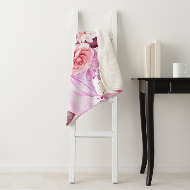 Couverture Sherpa Roses aquarelle 4 (En situation)