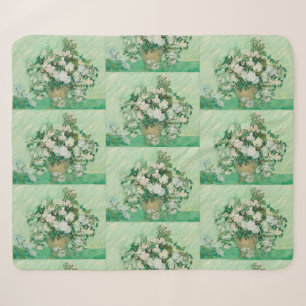 Couverture Sherpa Roses blanches de Van Gogh - Art floral mint vinta