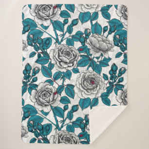 Couverture Sherpa Roses blanches et coccinelles