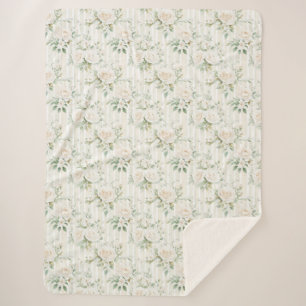 Couverture Sherpa Roses blanches romantiques aux nuances rosées rayu