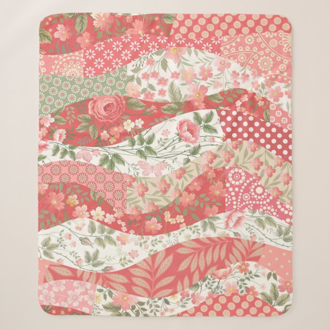 Couverture Sherpa Roses de Patchwork : conception motif transparente (Devant)