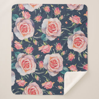 Couverture Sherpa Roses et Rosebuds : Floral Seamless.