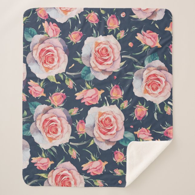 Couverture Sherpa Roses et Rosebuds : Floral Seamless. (Devant)