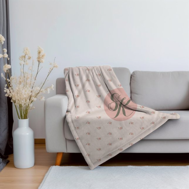 Couverture Sherpa Roses miniatures et monogramme (Créateur téléchargé)