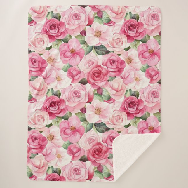 Couverture Sherpa Roses roses romantiques Floral (Devant)