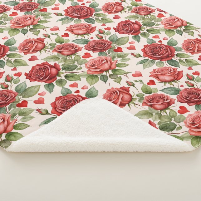 Couverture Sherpa Roses rouges avec Coeurs de Saint Valentin Motif r (3/4)