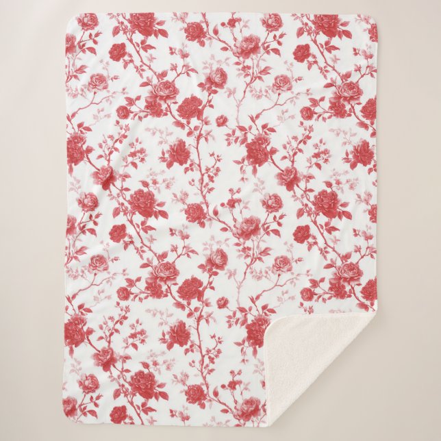 Couverture Sherpa Roses Rouges Floral (Devant)