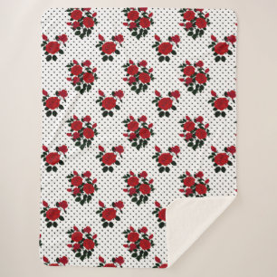 Couverture Sherpa Roses rouges sur un arrière - plan à pois de polka