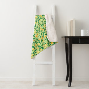 Couverture Sherpa Roses sauvages en jaune et vert