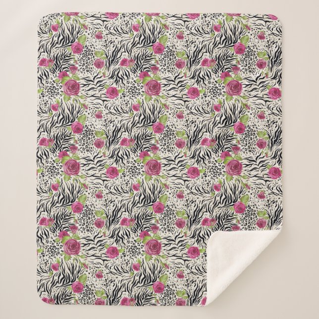 Couverture Sherpa Roses sur le motif animal (Devant)