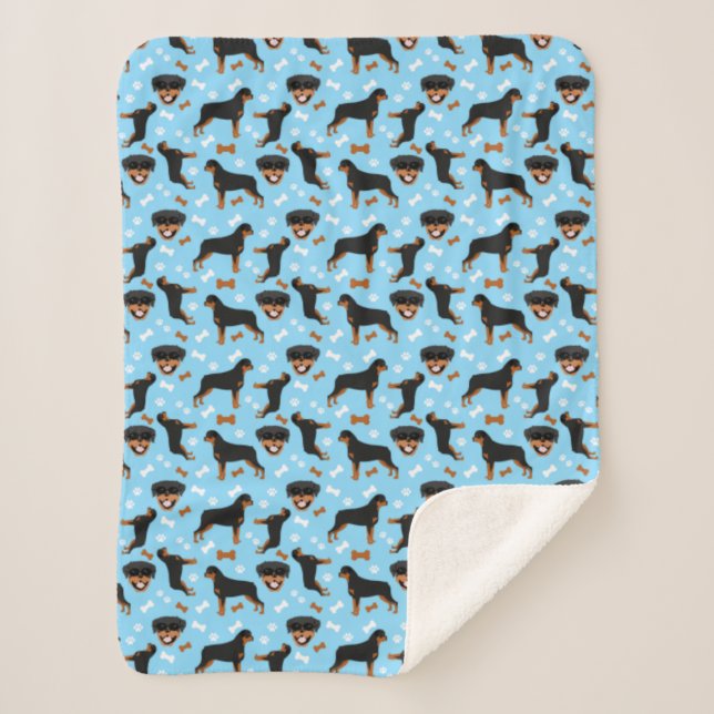 Couverture Sherpa Rottweiler Rottie Chien Motif bleu (Devant)