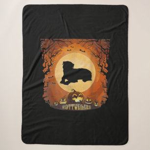Couverture Sherpa Rottweilers Pleine lune Animal Silhouette Hallowee