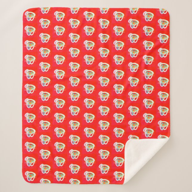 Couverture Sherpa Rouge avec de petits motifs d'art (Devant)