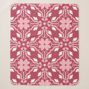 Couverture Sherpa Rouge, beige à fleurs, papier peint motif sans cou