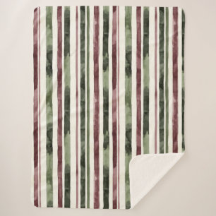 Couverture Sherpa Rouge Bourgogne Vert Crème Rayures  
