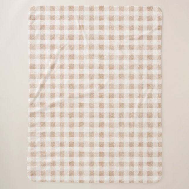 Couverture Sherpa Rouge Brun Clair Carreaux Rayures Crème   (Devant)