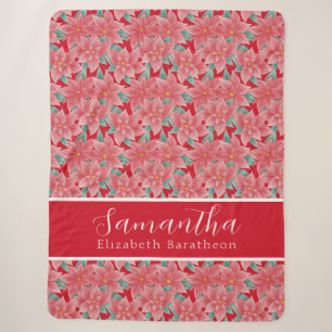 Couverture Sherpa Rouge Noël Floral Poinsettia Nom personnalisé