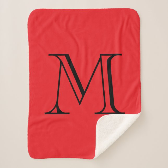 Couverture Sherpa Rouge & Noir Initiale Personnalisée  (Devant)