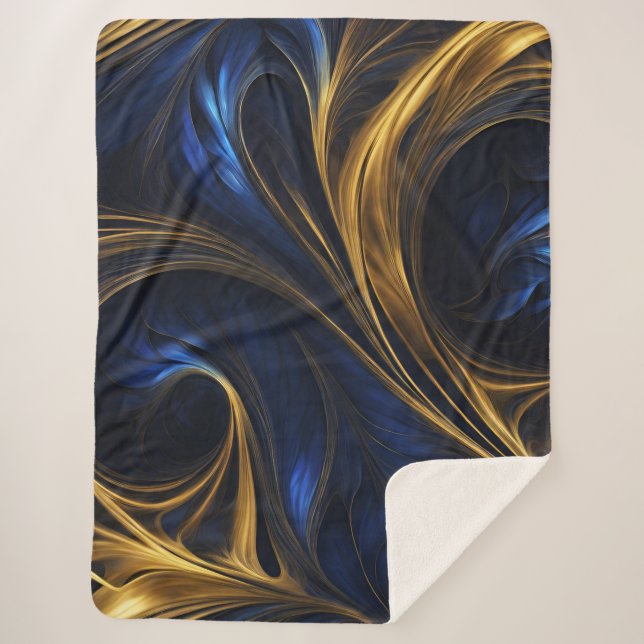 Couverture Sherpa Royal Blue Gold Abstrait Swirl (Devant)