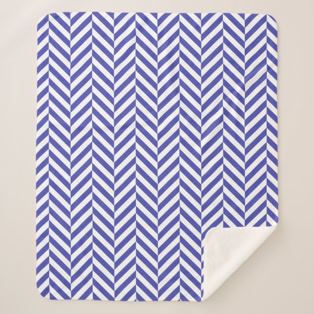 Couverture Sherpa Royal Blue Herringbone Chevron Motif (Devant)