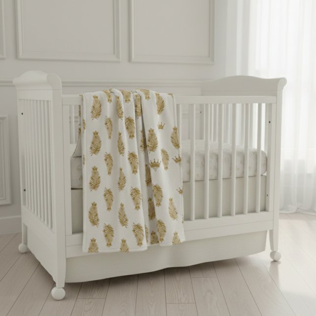 Couverture Sherpa Royal Gold Palm & Crown Pattern Custom Sherpa Baby (Créateur téléchargé)