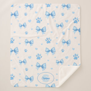 Couverture Sherpa Ruban bleu, Coeur et Motif Empreinte de patte sur