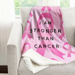 Couverture Sherpa Ruban Rose « Je Suis Plus Fort(e) que le Cancer »