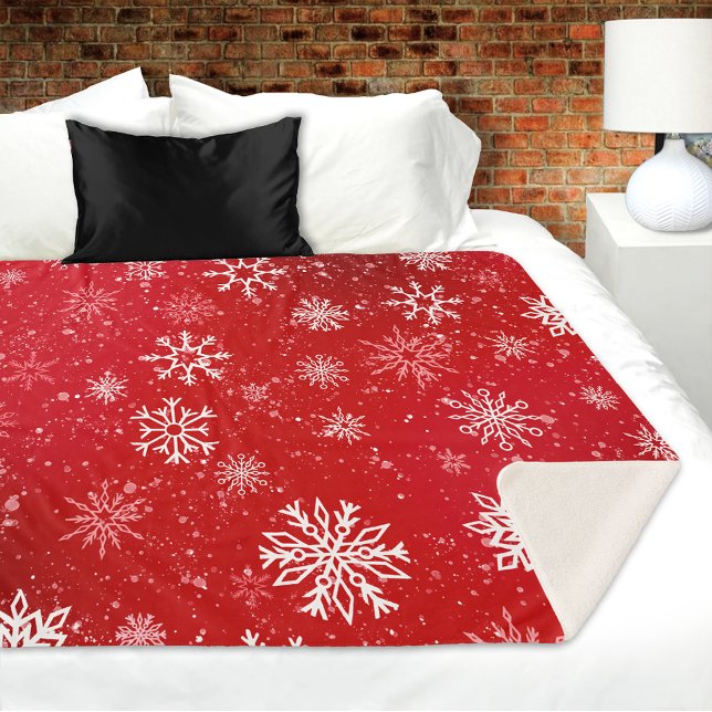 Couverture Sherpa Ruby Red Festive Noël Blanc Flocons de Neige  (Créateur téléchargé)