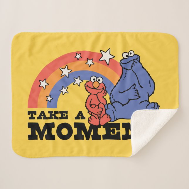 Couverture Sherpa Rue Sésame | Elmo & Cookie Take a Moment (Devant (Horizontal))