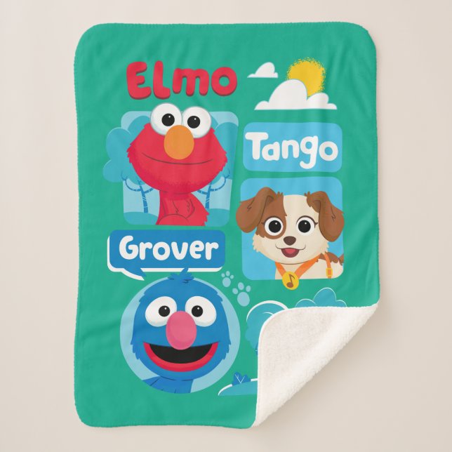 Couverture Sherpa Rue Sésame | Elmo, Tango, & Grover Park Graphic (Devant)
