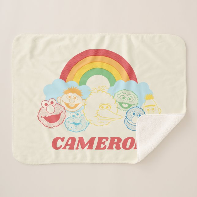 Couverture Sherpa Rue Sésame | Rainbow Graphic | Ajouter Votre Nom (Devant (Horizontal))