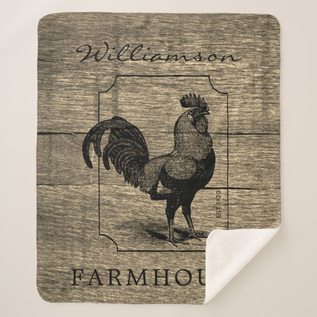 Couverture Sherpa Rustic Farmhouse Rooster Grange Bois Nom de famill (Devant)
