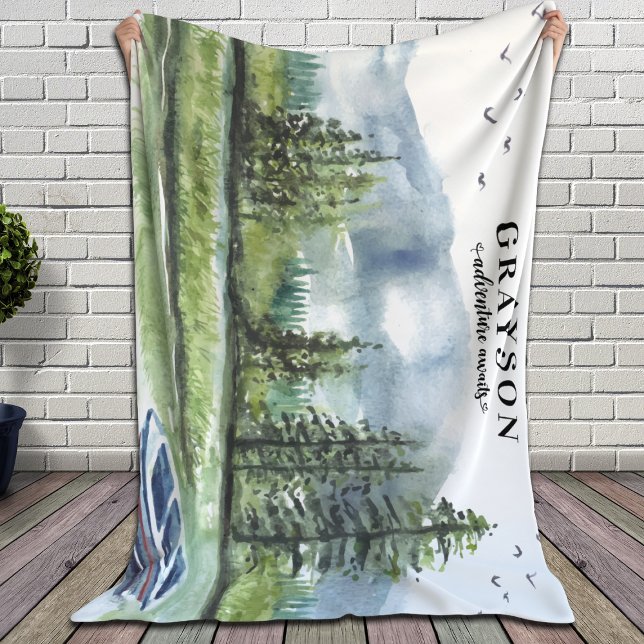 Couverture Sherpa Rustic Mountain Adventure avec Bateau + Nom person (Créateur téléchargé)