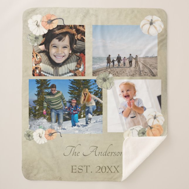 Couverture Sherpa Rustique Automne Blanc, Orange Citrouilles Personn (Devant)