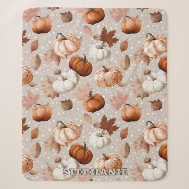 Couverture Sherpa Rustique Citrouilles d'automne et feuilles d'autom (Devant)