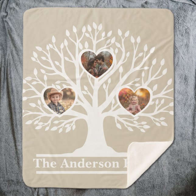 Couverture Sherpa Rustique White 3 Photo Family Tree Personnalisé (Rustic White 3 Photo Family Tree Personalized Sherpa Blanket
)