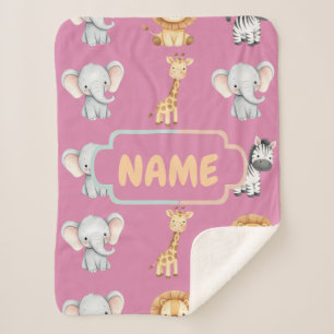 Couverture Sherpa Safari Animal Personnalisé Douce Nursery Pastel 