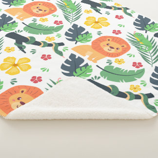 Couverture Sherpa Safari dans la jungle – Lions et feuilles