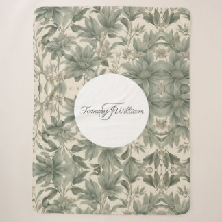 Couverture Sherpa Sage Green Floral Élégant